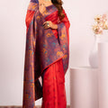 Red Paithani Silk Saree with Purple Zari Border and Traditional