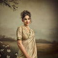 Beige Linen Silk Saree Floral Digital Print Designer Tassel Pallu