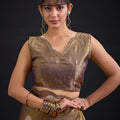 Coffee Brown Tissue Silk Saree with Gold Zari Polka Butti Work