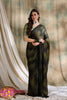 Olive Green Black Striped Georgette Saree with Printed Blouse