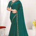 Bottle Green Silk Saree with Rich Golden Zari Border Designer Saree