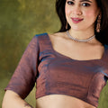 Brown Blue Organza Silk Saree Designer Party Wear Saree