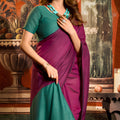 Magenta and Green Dual Tone Silk Saree with Minimal Design