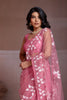 Pink Net Saree Floral Embroidery Matching Blouse Party Wear Saree