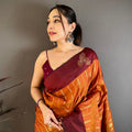 Rust Orange and Maroon Banarasi Silk Saree with Rich Zari Weaving