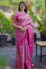 Luxury Rani Pink Banarasi Silk Saree with All-Over Floral Zari Weaving