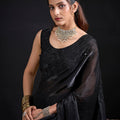 Black Embroidered Silk Saree with Designer Blouse