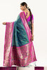 Teal Green Paithani Silk Saree with Pink Border Floral Zari Woven Pallu