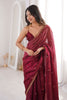 Luxury Wine Red Organza Saree Golden Embroidered Border