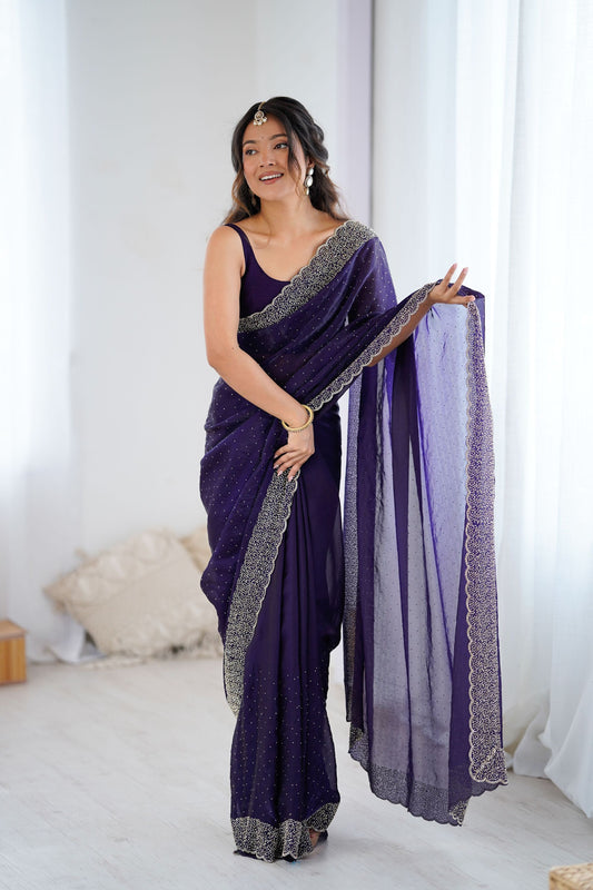 Designer Purple Georgette Saree with Heavy Embellished Border