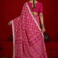 Designer Pink Bandhani Print Saree with Golden Border Festive Wear