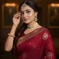Wine Red Banarasi Silk Saree with Gold Zari Floral Weaving Traditional Wear
