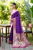 Purple Silk Saree Pink Border Multicolor Peacock Zari Weaving Work