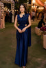 Luxury Navy Blue Ready-to-Wear Saree Floral Sequin Embellished Designer Blouse