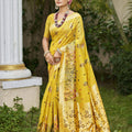 Mustard Yellow Banarasi Silk Saree Woven Zari Work Festive Wear