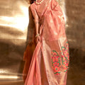 Peach Banarasi Silk Saree with Zari Woven Border Floral Pallu