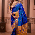 Royal Blue Paithani Silk Saree with Golden Zari Border