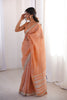 Elegant Peach Linen Designer Saree with Mirror Work Border