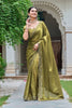 Olive Green Silk Saree Embroidered Border Designer Blouse