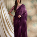 Plum Purple Organza Saree With Designer Blouse Festive Wear Saree