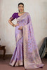 Lavender Banarasi Silk Saree Multicolor Zari Buti Weaving Rich Pallu 