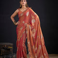 Copper Orange Tissue Silk Saree with Gold Zari Polka Butti Design