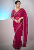  Designer Rani Pink Georgette Saree Heavy Embroidered Border Sequins Work 