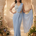 Pastel Blue Designer Saree with Embroidered Blouse Party Wear
