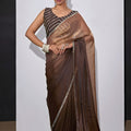 Brown Satin Silk Saree with Designer Border and Blouse