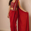 Luxury Red Ready to Wear Satin Saree with Heavy Embroidered Blouse