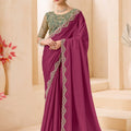 Wine Pink Silk Saree with Designer Embroidered Border Party Wear Saree