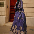 Purple Banarasi Silk Saree Silver Zari Weaving Tassel Pallu