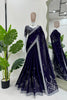Navy Blue Embroidered Net Designer Saree Sequins Work Blouse