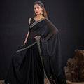 Black Organza Silk Saree Embroidered Border Designer Saree