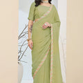 Pastel Green Designer Saree Embroidered Border Ready To Wear