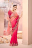 Designer Pink Peach Silk Saree Heavy Floral Embroidery Matching Blouse