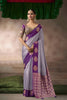 Elegant Grey Silk Saree with Contrast Purple Zari Border