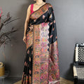 Black Soft Silk Traditional Saree Pink Gold Woven Border