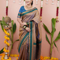 Mauve Silk Saree with Green Woven Border Traditional Design