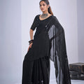 Black Organza Saree with Floral Embroidery Designer Party Wear Saree