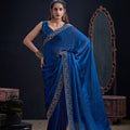 Royal Blue Silk Saree with Antique Gold Zari Border Party Wear Saree