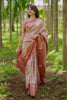  Rose Gold Banarasi Silk Saree Rich Zari Weaving Contrast Pink Border 