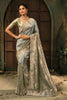Silver Grey Embroidered Silk Saree with Zari Floral Work Wedding Wear