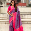  Grey Rani Pink Printed Saree with Designer Border Party Wear Saree 