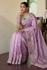 Lavender Embroidered Satin Silk Saree with Floral Designer Border