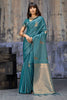 Premium Teal Blue Banarasi Silk Saree Zari Woven Border Designer Blouse 