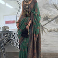 Green Banarasi Silk Saree with Traditional Paisley Woven Border