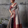  Grey Silk Saree with Maroon Traditional Border Designer Saree