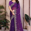 Purple Embroidered Saree with Designer Lace Border and Blouse