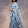  Sky Blue Silk Saree with Embroidered Border Designer Blouse 